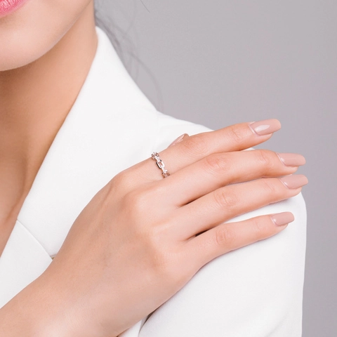 Anello a Catena in Argento Sterling 925 Con Zirconia per Donna Anello a Fascia Geometrico Minimalista Con Zirconia Regalo Gioielli