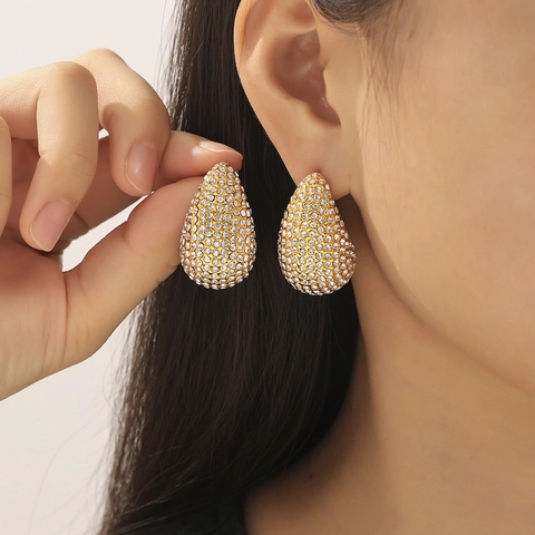 Teardrop Earrings Stainless Steel Full Pave Rhinestone Shell Artificial Pearl Elegant Luxury Minimalist Fashion Studs For Women