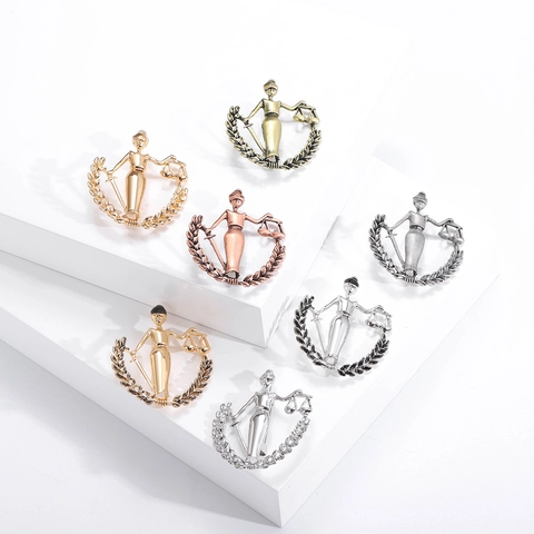 Spilla Dea Della Giustizia Lega Vintage Legge Bilancia Spada Corona Alloro Zodiaco Bilancia Smalto Gioielli Regalo Donna Uomo