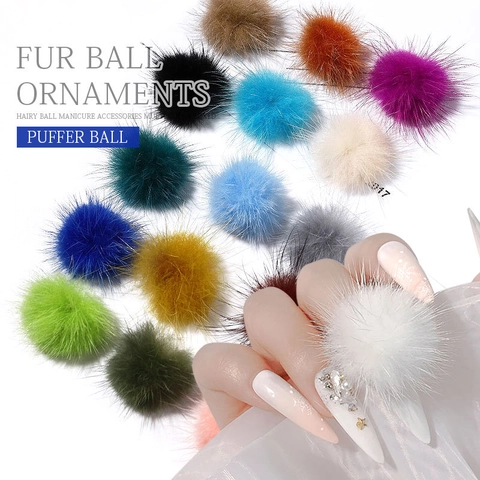 Detachable Magnetic 3D Fluffy Fur Ball Nail Art Ornaments Multi Color Faux Fur Pom Poms For Manicure DIY Decorations