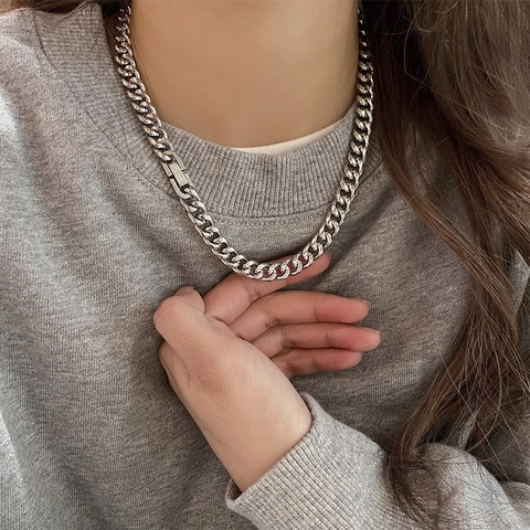Collana A Catena Cuban Link Acciaio Al Titanio Argento Lucidato Catena A Maglia Pesante Per Uomo Donna Gioielli Hip Hop Semplice Versatile