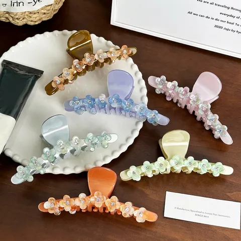 Molletta Per Capelli A Fiore In Acetato Elegante Strass Shark Clip Per Donne Accessori Per Acconciature