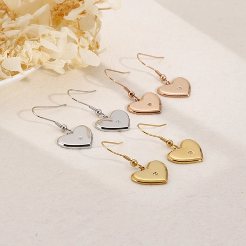 Heart Shaped Drop Earrings Titanium Steel With Tiny Rhinestone Elegant Fashion For Women Ear Hook Style