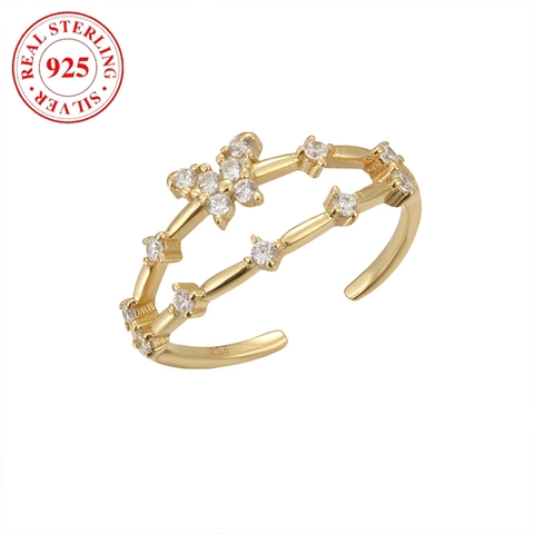 S925 Sterling Silver Butterfly Double Layer Open Toe Ring For Women Gold Plated Rhinestone Foot Jewelry Adjustable Ring