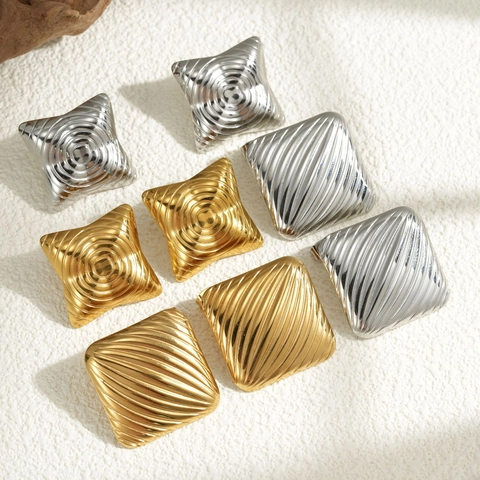 Orecchini A Bottone Geometrici In Acciaio Inossidabile Placcato Oro 18K Minimalisti Squadrati Stella Marina Donna Gioielli