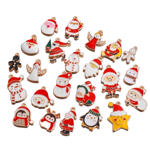 Ciondoli Natalizi Lega Zinco Smalto DIY Creazione Gioielli Pendenti Babbo Natale Pupazzo Neve Renna Albero Festival