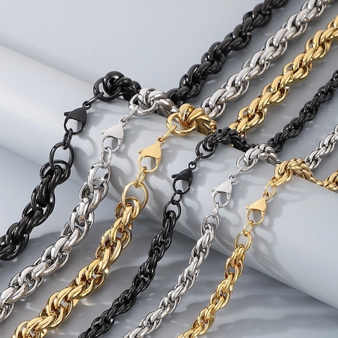 Collana E Bracciale In Acciaio Inossidabile Catena A Corda Lucido Gioielli Hip Hop Streetwear Per Uomini Donne