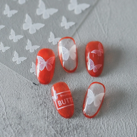 White Butterfly Nail Art Stickers Ultra Thin Adhesive 5D Translucent Decals DIY Manicure Decoration Fingertip