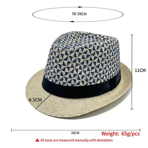 Cappello Fedora In Paglia Di Carta Traspirante Estivo Motivo Geometrico Protezione Solare Spiaggia Jazz Cap Con Nastro Nero