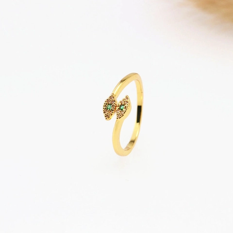 Bague Ajustable Vintage En Forme D'Oeil Laiton Avec Placage En Or Blanc Zircon Vert Bijoux Géométriques Pour Femmes