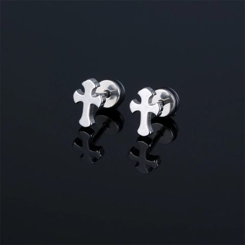 Stainless Steel Cross Stud Earrings Vacuum Plated Gothic Trendy Punk Style Fashion Accessories For Men And Women