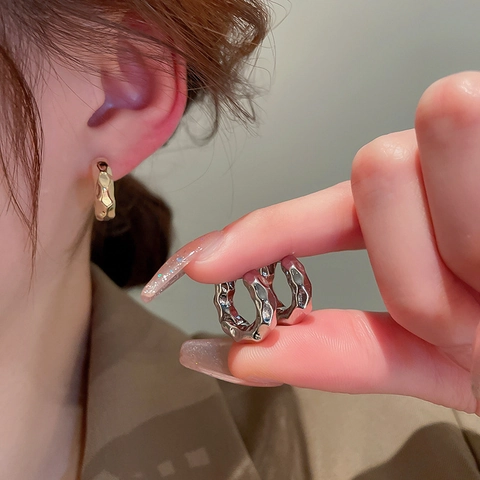 Orecchini A Cerchio Con Trama Martellata Irregolare Gioielli In Rame Placcato Oro Argento Con Silver Earring Post Stile Minimalista