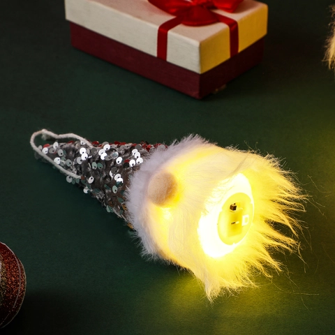 Ornamento Gnomo di Natale Luminoso con Paillettes Svedese Tomte Peluche Elfo Decorazione da Appendere per Albero di Natale Casa