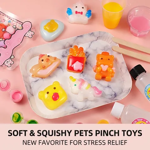DIY Pinch Toy Maker With Silicone Molds Crystal AB Glue Pigments Stress Relief Sensory Craft For Kids Cute Dessert Pets