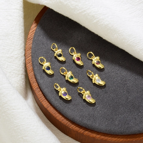 Baby Footprint Pendant 18K Gold Plated Copper With Colorful Zircon Mini Bohemian Retro DIY Jewelry Accessory For Women