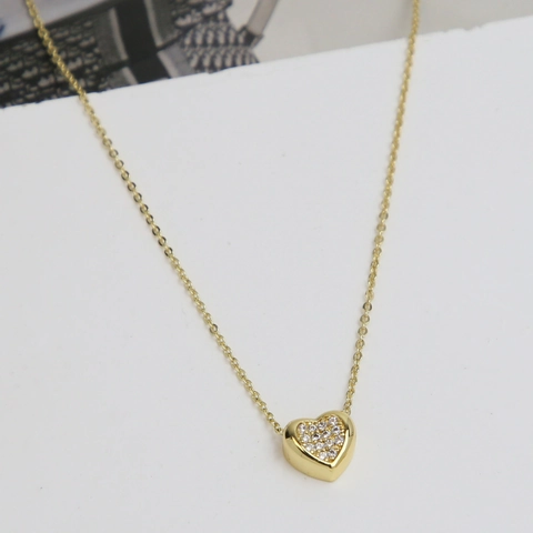 Vergoldete Messing Herz Anhänger Halskette Mikro-Pflastern Strass Zierliche O-Kette Mode Schmuck Valentinstag Geschenk Für Damen