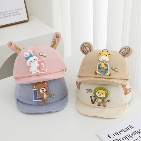 Baby Peaked Cap Soft Brim Cotton Adjustable Cartoon Animal Ears Baseball Hat For Toddler Infants Sun Protection