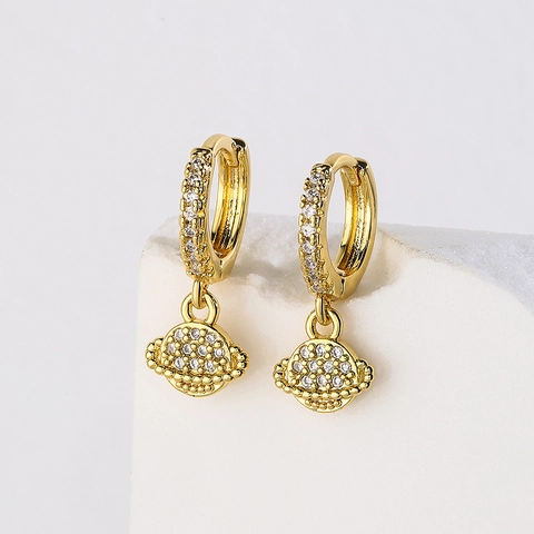 Saturn Anhänger Creolen Vergoldetes Kupfer Mikro Zirkon Exquisite Zierliche Geometrische Schmuck Für Frauen