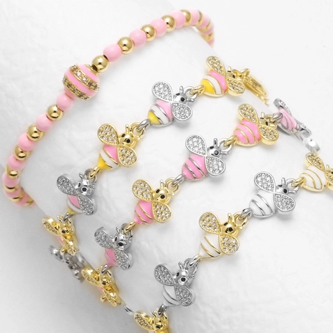 Bee Charm Bracelet Copper 18K Gold Plated Enamel Zircon Animal Jewelry Fashion Accessory For Women