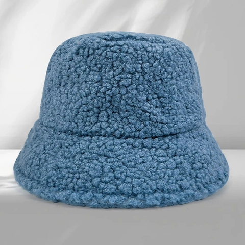 Winter Lambswool Bucket Hat Warm Faux Fur Fleece Fisherman Pan Hat For Men Women Solid Color Cold Weather Fashion