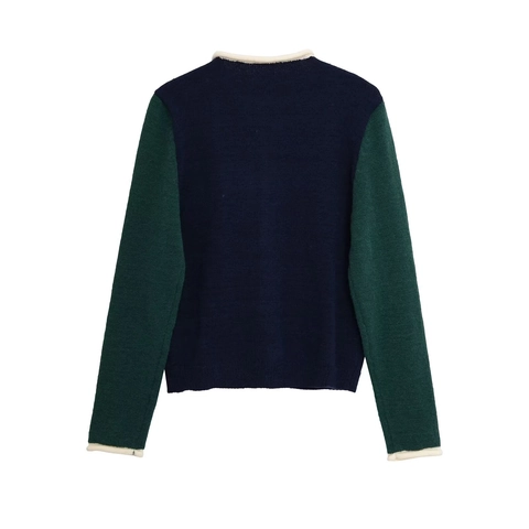 Dames Color Block Gebreid Vest Ronde Hals Lange Mouwen Knoopsluiting Preppy Stijl Contrastbies Casual Zachte Polyester Trui