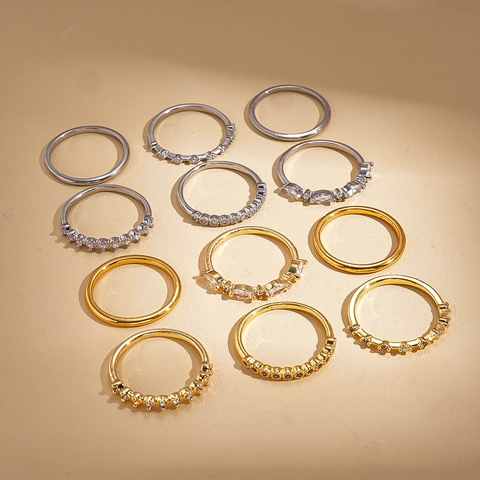 Geometric Zircon Rings Copper Gold Silver Plated Stacking Luxury Fashion Vintage Style Finger Accessories Women