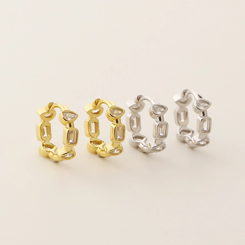 Pendientes de Aro Geométricos de Plata de Ley 925 para Mujer Pendientes Huggie con Diamantes de Imitación Brillantes Joyería