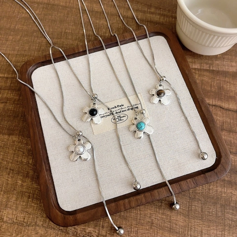 Flower Pendant Long Necklace Copper Metal Adjustable Snake Chain Y Shape Floral Jewelry For Women Korean Style