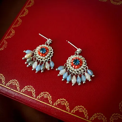 Pendientes De Borla De Flores Bohemias Aleación Rhinestone Cristal Con Poste De Plata Esterlina 925 Vintage Étnico Mujeres