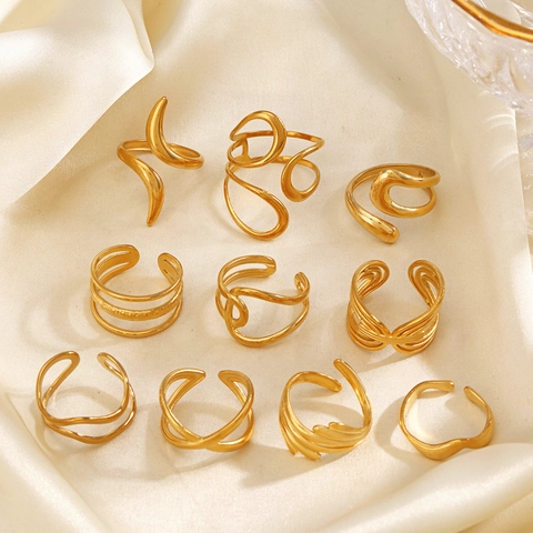 Minimalistische Geometrische Onregelmatige Lijn Ring 18k Verguld Roestvrij Staal Verstelbare Open Band Sieraden Voor Vrouwen