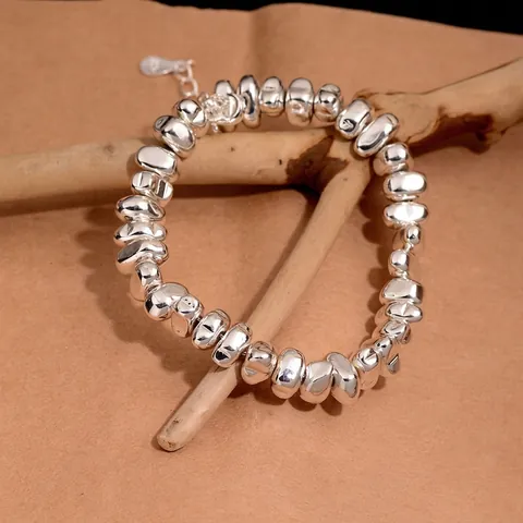 Bracelet À Perles Géométriques Irrégulières Cuivre Plaqué Argent Minimaliste Haut De Gamme Bijoux De Main Femmes