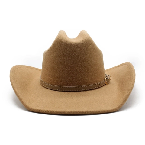 Vintage Western Cowboy Hat Woolen Felt Wide Brim With Faux Leather Belt And Metal Buckle Elegant Fedora Outdoor Headwear