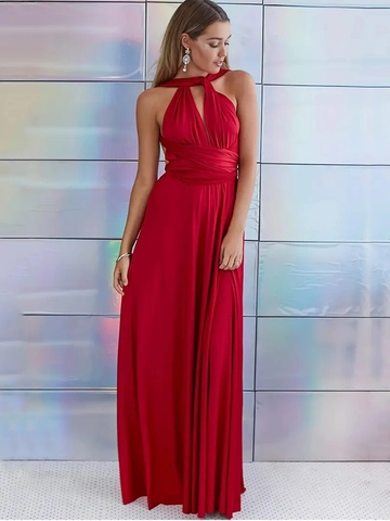 Vestido Maxi Infinity Multiforma Poliéster Elastano Espalda Descubierta Halter Color Sólido Elegante De Noche