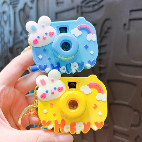 Cute Rabbit Camera Keychain Colorful Projection Toy Pendant For School Bag Gift Women Kids Plastic Camera Ornament