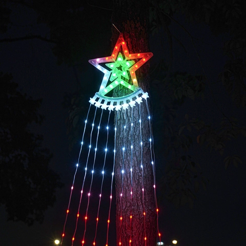 Luces De Navidad Cascada LED RGB Dreamcolor Estrella Árbol USB Control Por Aplicación Decoración Jardín Exterior