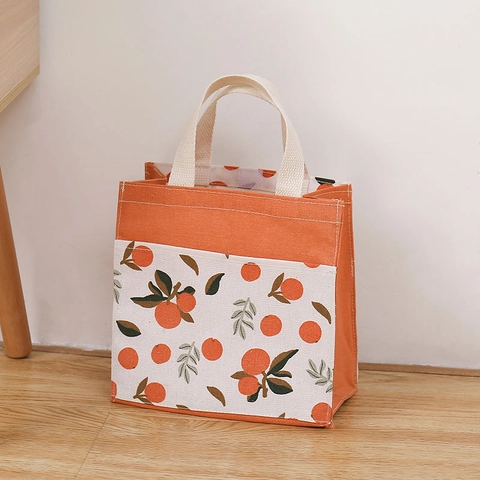 Borsa Pranzo Portatile In Tela E Lino Con Tasca Laterale Simpatica Stampa Frutta E Animali Borsa A Mano Per Donne E Studenti