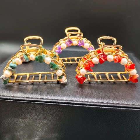 Franse Vintage Haarklem Natuurlijke Kristalsteen Diepzee Kunstparel Legering Elegante Haaraccessoires Voor Vrouwen
