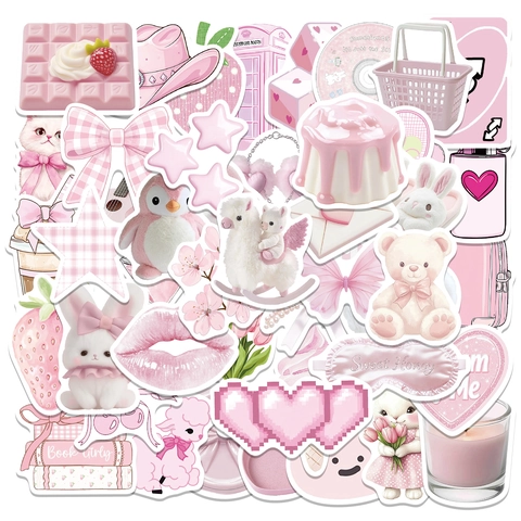 Pink Cute Korean Ins Style Waterproof Stickers For DIY Handbook Scrapbooking Decorative Cartoon Stickers For Girls Kids