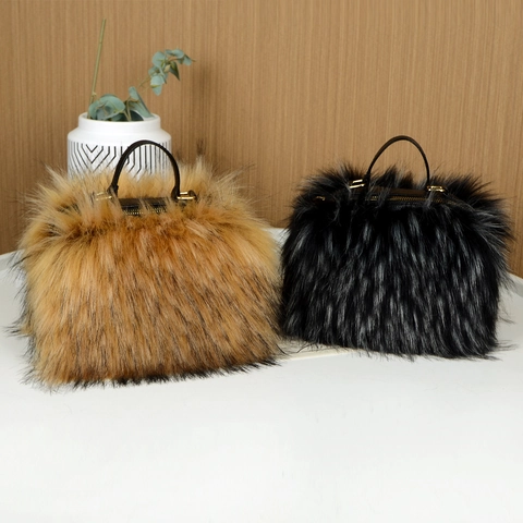 Γυναικεία Μόδα Τσάντα Χειρός Faux Fur Plush Ώμου Crossbody Με Λαβή PU Δέρμα Χρυσά Μεταλλικά Στοιχεία Κομψό Φθινόπωρο Χειμώνας