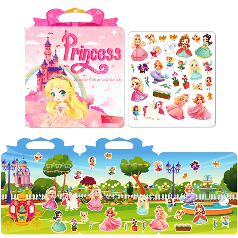 Reusable Jelly Sticker Book Princess Theme DIY Educational Activity Quiet Book For Kids Waterproof Portable Toddler Learning Sticker Toy