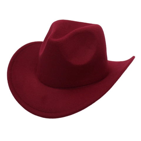 Classic Western Cowboy Hat Solid Color Wide Brim Cotton Felt Fedora Jazz Cap For Kids Adults Retro Fashion Accessory