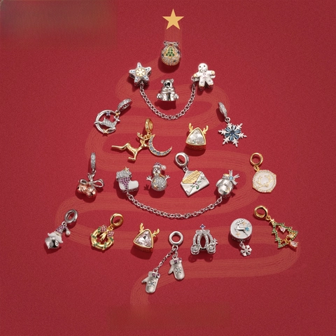 Ciondolo Charm di Natale in Argento Sterling 925 per Donna Strass Babbo Natale Alce Fiocco di Neve Accessorio Gioielli Fai-da-te per Collana Braccialetto Regalo Festivo