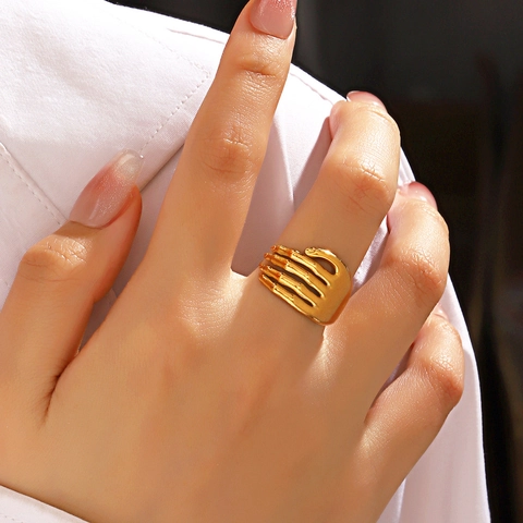 Anillo Abierto Mano De Esqueleto Acero Inoxidable Chapado En Oro Ajustable Joyería Gótica Hip Hop Para Mujer