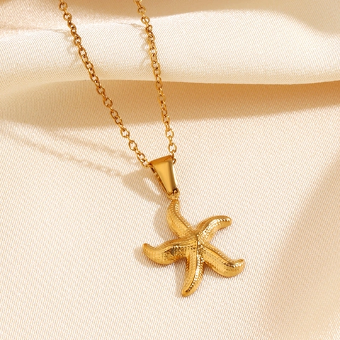 Collier Pendentif Étoile De Mer Acier Inoxydable Plaqué Or Sous Vide Style Plage Océan Chaîne Clavicule Minimaliste Bijoux Pour Femmes