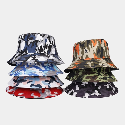 Bucket Hat Camouflage Print Polyester Sun Protection Outdoor Casual Fishing Flat Top Unisex Summer