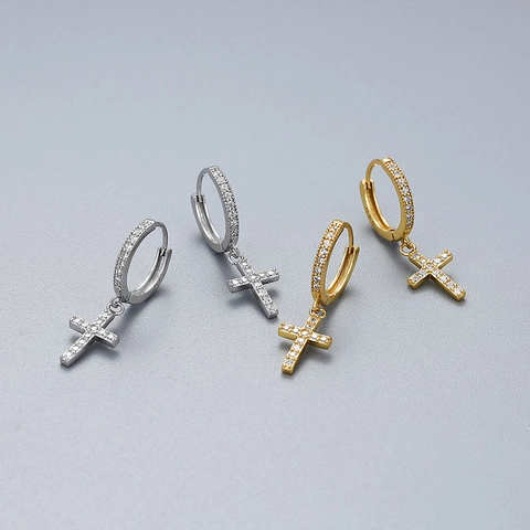 Orecchini a Cerchio con Croce in Argento Sterling 925 per Donna Leggeri Geometrici con Zirconia Orecchini Pendenti Gioielli di Moda
