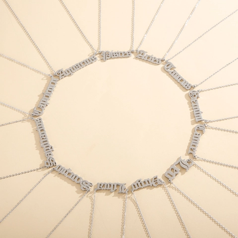 Collier Signe Du Zodiaque En Acier Inoxydable Pendentif Lettre Gothique Constellations Couleur Argent Bijoux Pour Femmes