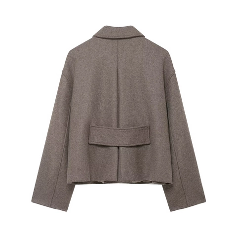 Short Wool Blend Jacket Women Single Breasted Lapel Collar Long Sleeve Casual Solid Outerwear Coat