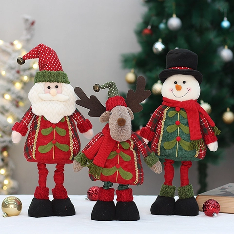 Weihnachts Teleskop Puppe Ornamente Weihnachtsmann Schneemann Rentier Stehende Plüschfiguren Strickstoff Metall Deko