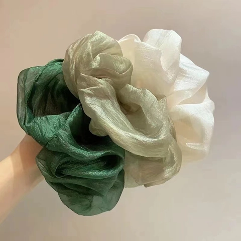 Oversized Organza Scrunchies French Style Shiny Pleated Large Hair Ties Elastic Hair Bands For Women Elegant Ponytail Holder